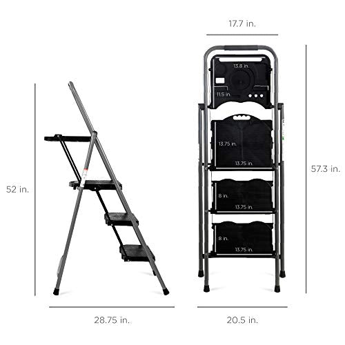 Best Choice Products 3-Step Ladder Anti-Slip Folding Step Stool with Utility Tray H881849