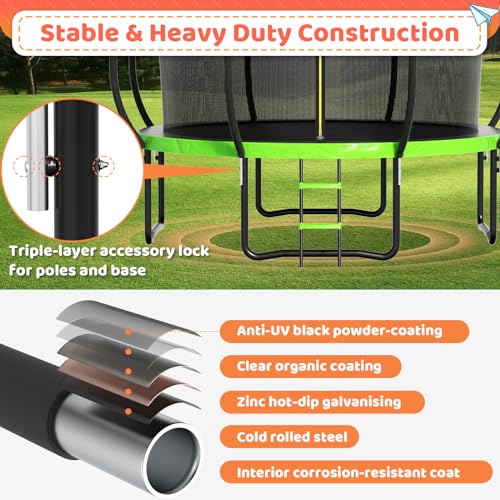 12FT 14FT 16FT Outdoor Trampoline with Safety Net & Ladder, Heavy Duty Backyard Round Trampoline X9143