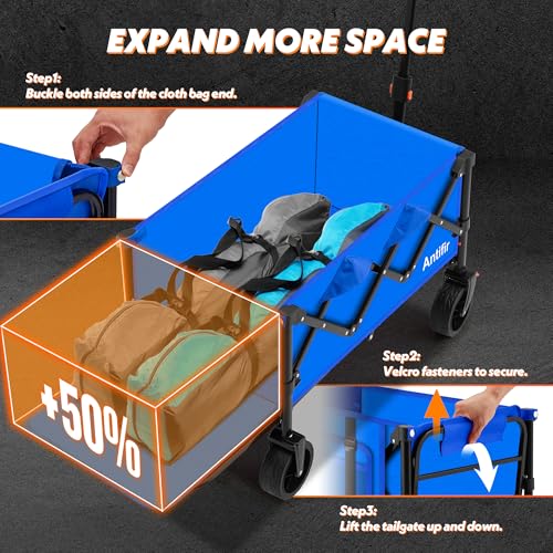 Collapsible Folding Wagon Cart with All-Terrain Wheels, 330LBS Capacity, Blue Q2669