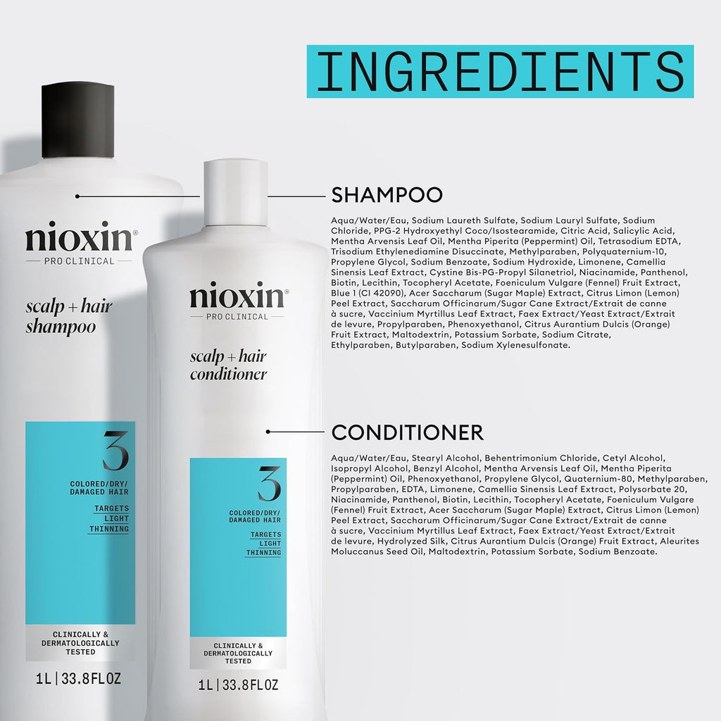 Nioxin System 3 Shampoo & Conditioner for Color Treated Hair, 33.8 fl oz I2813