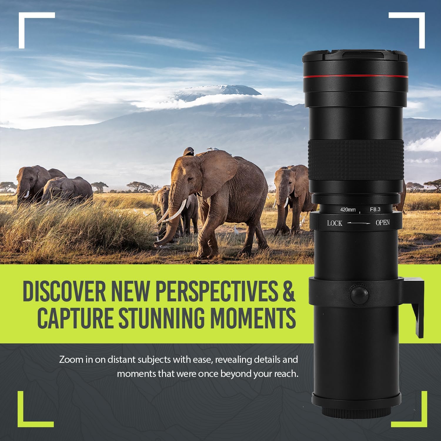High-Power 420-1600mm f/8.3 Manual Telephoto Zoom Lens for Canon EOS Cameras D861445