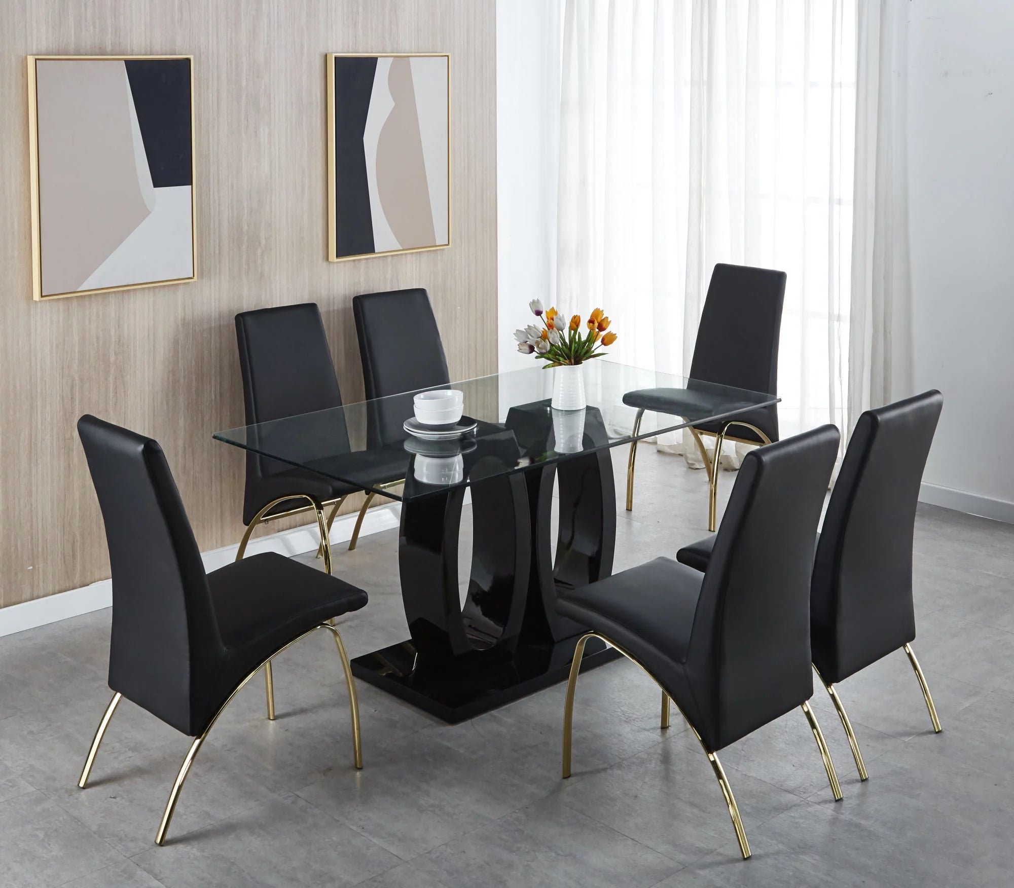 Contemporary Tempered Glass Double Pedestal Dining Table M27036