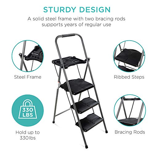 Best Choice Products 3-Step Ladder Anti-Slip Folding Step Stool with Utility Tray H881849