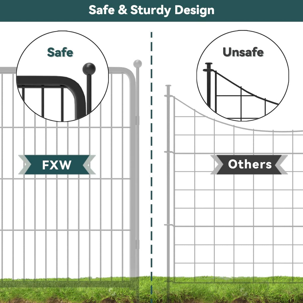 FXW Decorative Garden Metal Fence Barrier, 7 Panels with Gate, Black E139044