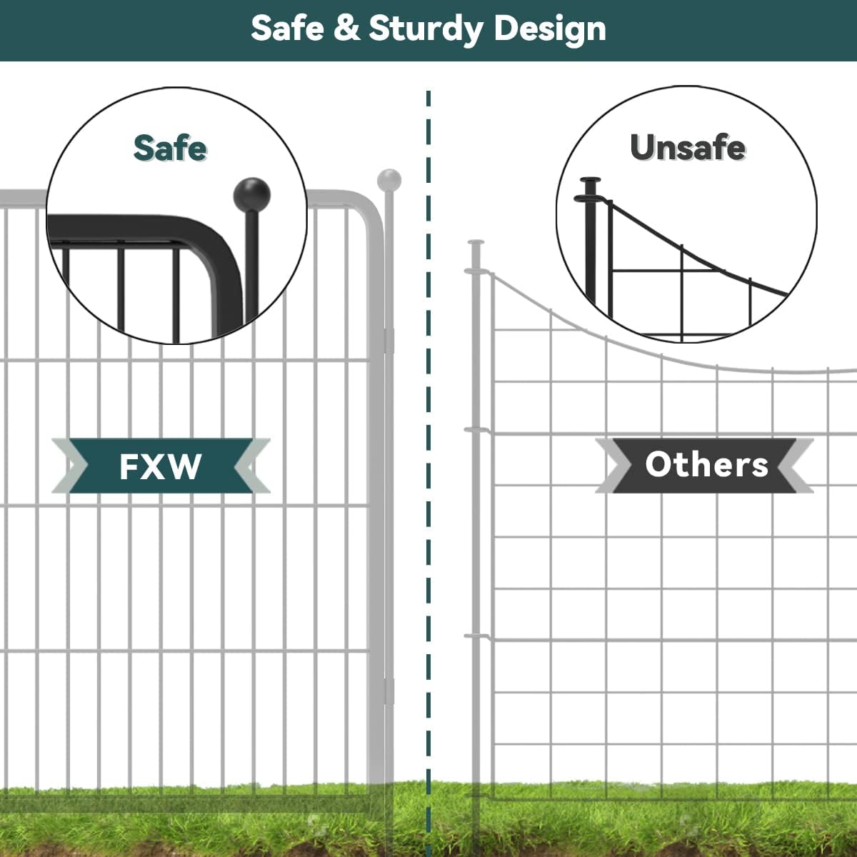 FXW Decorative Garden Metal Fence Barrier, 7 Panels with Gate, Black E139044