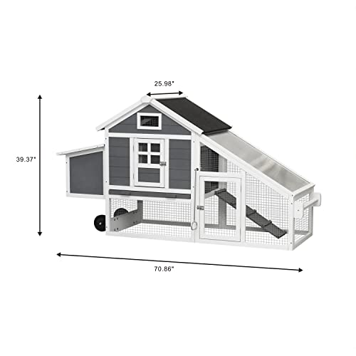Chicken Coop with Run & Wheels, Outdoor Two-Tier Large Hutch for 6-8 Chickens L709810
