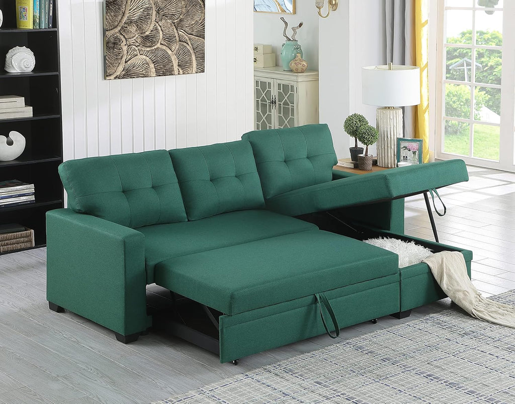 Upholstered Pull Out Sectional Sofa with Chaise Green E86070