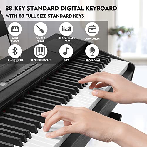 MUSTAR MDP-1300 Digital Piano 88 Key Weighted Hammer Action Keyboard with Stand, White E748