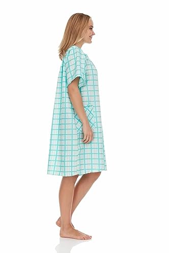 Women's Snaps Front House Dress Short Sleeve Woven Duster D127