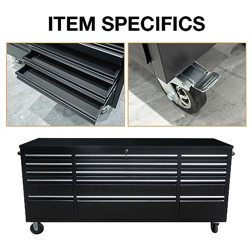 SINDA 72 Inch 15-Drawer Rolling Tool Chest with Wooden Top, Lockable L63212