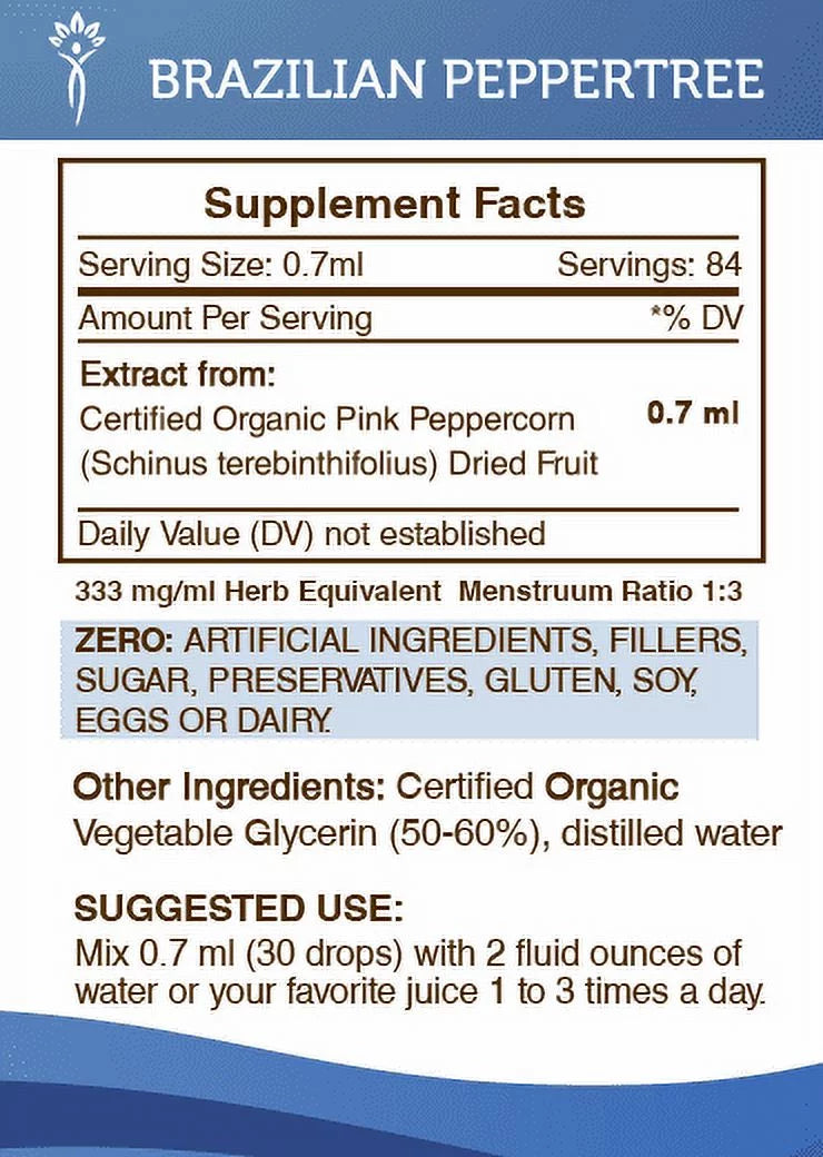 Brazilian Peppertree Tincture Alcohol-Free Extract, Organic Schinus terebinthifolius 2 oz H753