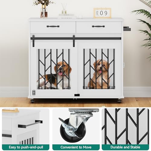 YITAHOME Dog Kennel Furniture for 2 Dogs, 39 inch Double Dog Crate with Storage Drawers, Brown L4904