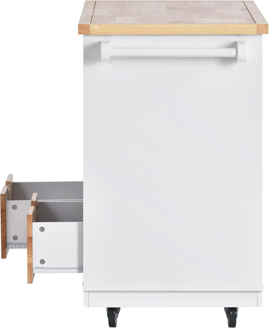 Rolling Kitchen Island Cart with Storage, Rubberwood Top, White U170114