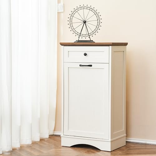 AHB 13 Gallon Tilt Out Trash Cabinet with Hideaway Drawer, White W917