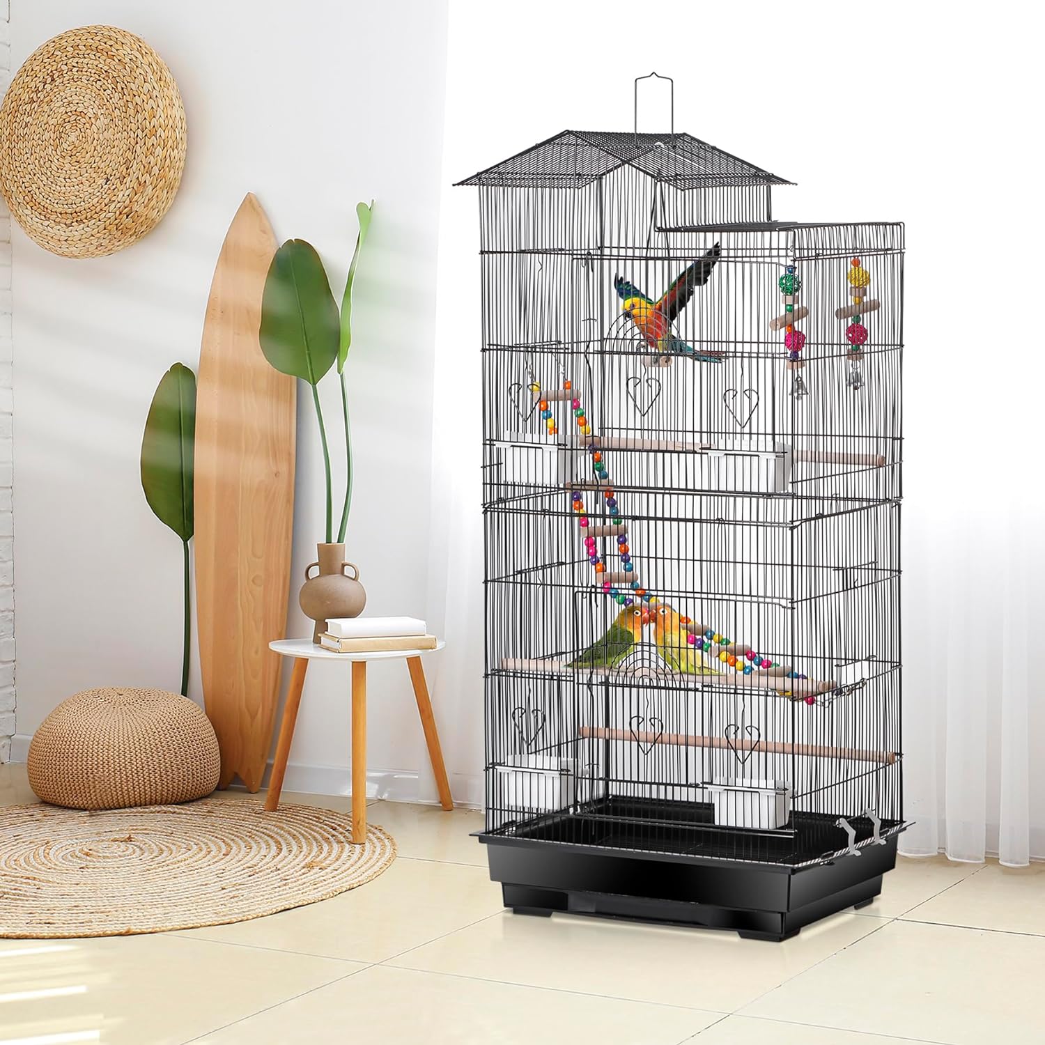 39'' Roof Top Parrot Bird Cage with Toys for Cockatiel Sun Conure H8929