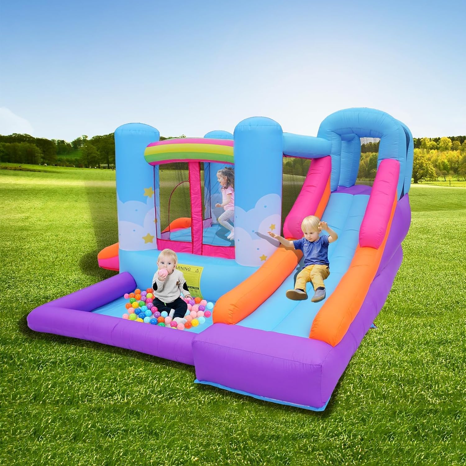 Inflatable Bounce House for Kids with Air Blower, Ball Pit & Slides T46947
