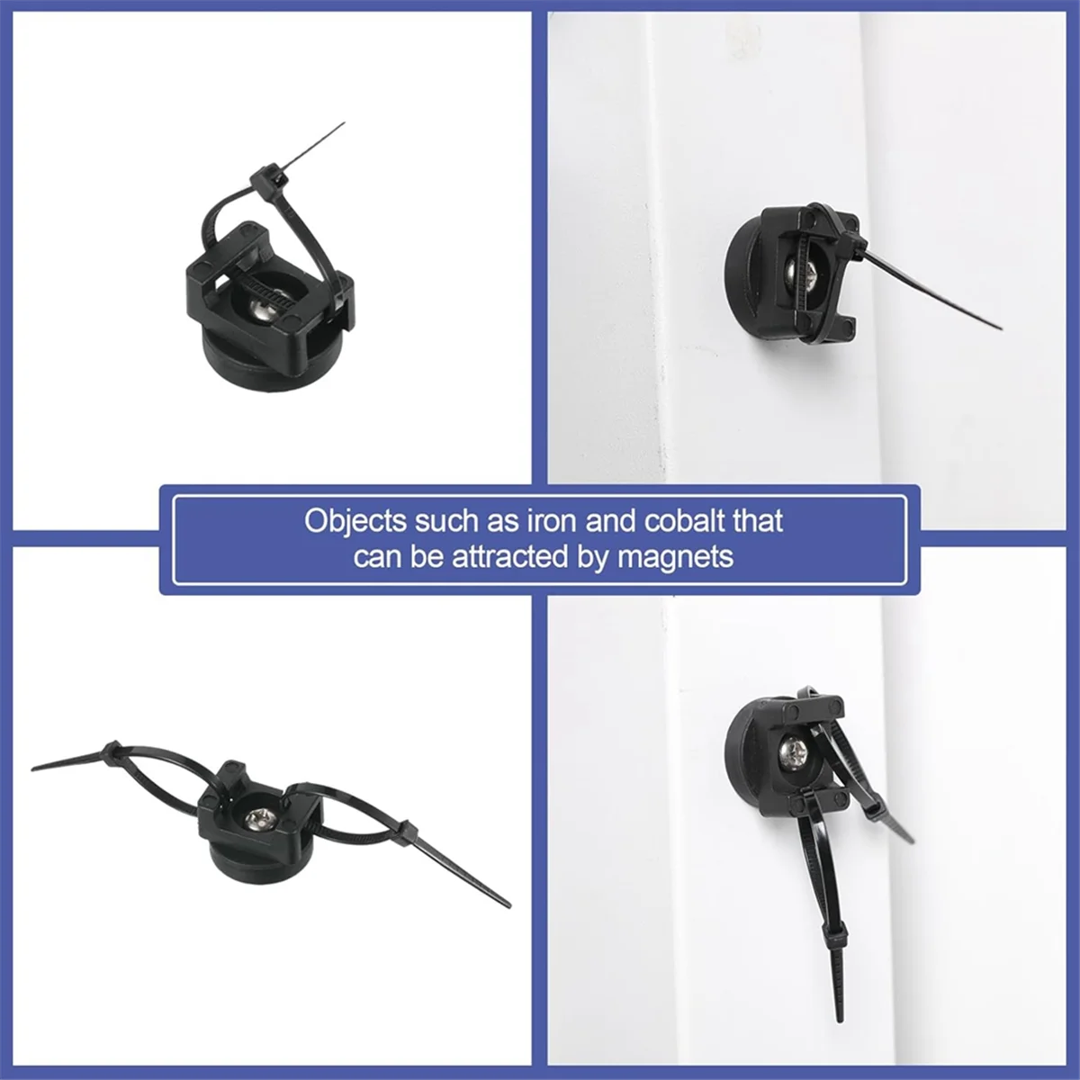 Magnetic Zip Tie Mount Cable Holder with Heavy Duty Zip Ties, Black K70345
