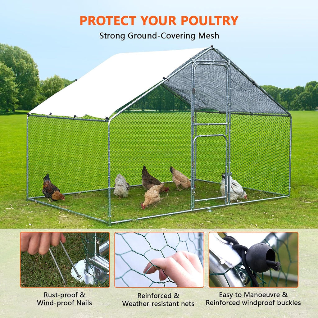 Large Metal Chicken Coop Walk-in Poultry Cage with Water-Resistant Anti-UV Cover Z17130