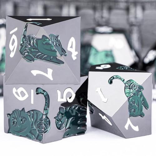 Metal DND Cat Dice 7PCS Polyhedral RPG Dice Set with Gift Case B373640