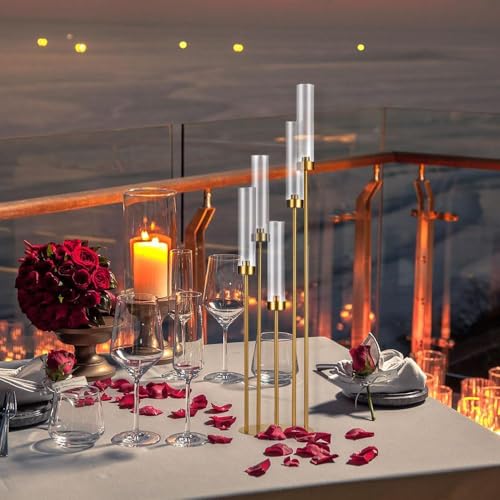 Matte Black 5 Arm Candelabra with Acrylic Shades for Table Centerpiece W6999