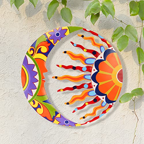 JOHOO 16.5“ Metal Hummingbird Wall Art Decor, Handcrafted Mexican Talavera Style Celestial Wall Sculptures Hanging for Indoor Outdoor Living Room, Garden, Patio, Yard, Fence Decoration