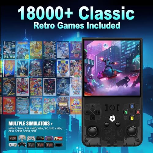 R36Max Handheld Game Console, 4.0 Inch IPS, 64GB, 4000mAh, New Black Y517