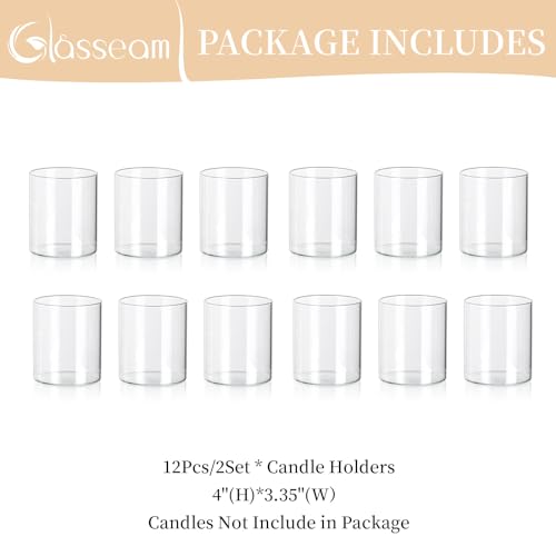 Glasseam Hurricane Glass Candle Holder Set of 6, Clear Cylinder for Pillar Candles, 6 inch X362759