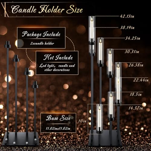 Layhit 2 Pack Black Floor Candelabra 42.13" Tall with Acrylic Shades E8065