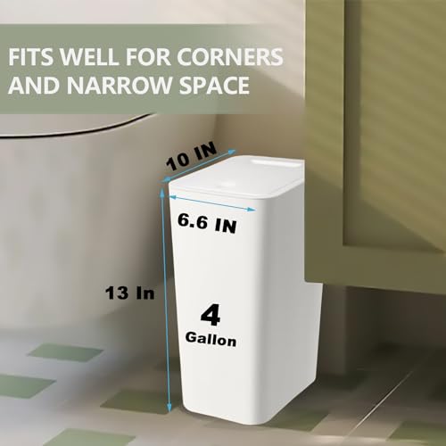 2 Pack Slim 15L Plastic Trash Can with Press Top Lid, Grey O819790