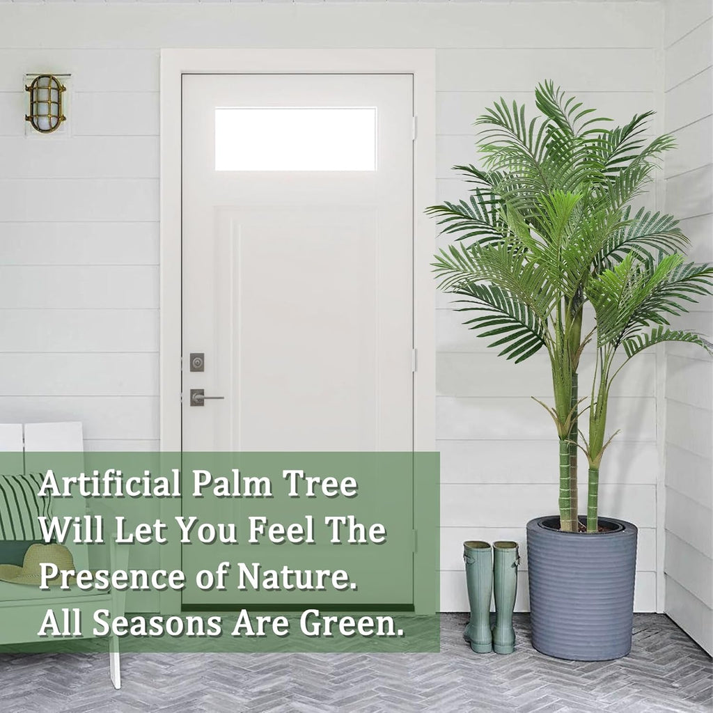 6.25 Ft Tall Artificial Palm Tree with Three Trunks for Indoor Outdoor Decor C60238