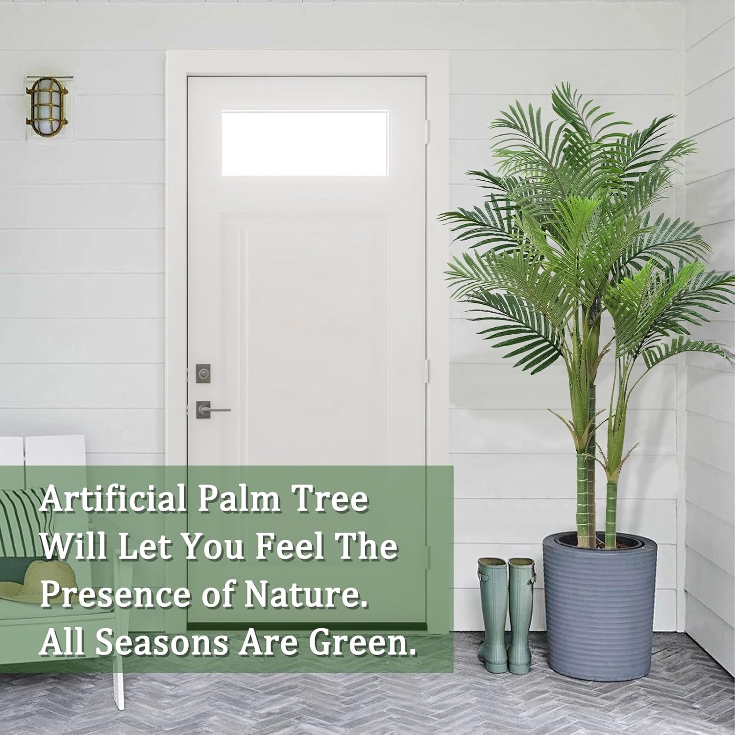 6.25 Ft Tall Artificial Palm Tree with Three Trunks for Indoor Outdoor Decor C60238