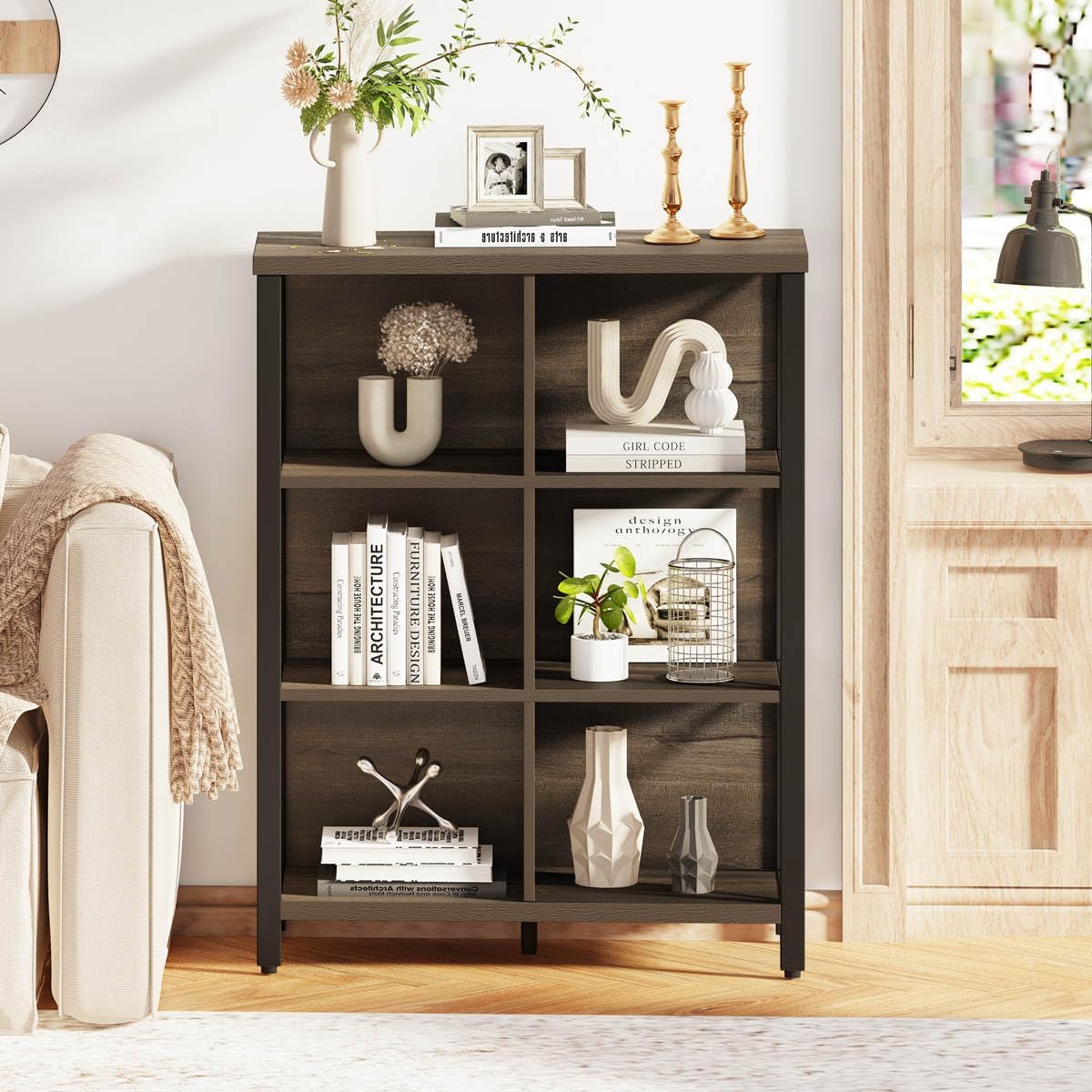 FATORRI Industrial Cube Bookcases and Bookshelves Walnut Brown U5827
