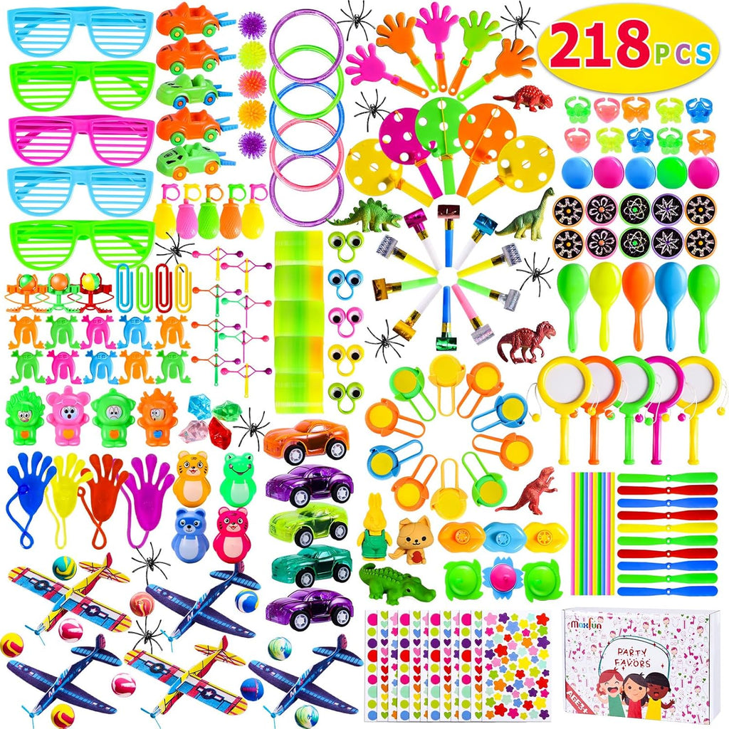 Max Fun 218pcs Party Favors for Kids Bulk Party Toys Assortments Birthday Gift Toys Carnival Prizes Treasure Box Prizes Goodie Bag Fillers Classroom Rewards Pinata Filler Toys