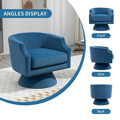 360 Degree Swivel Barrel Chair, Velvet Accent Sofa Chair for Living Room, Blue R796