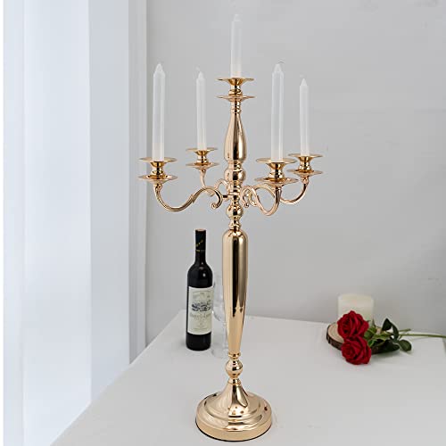 Vincidern 5 Arm Candelabra Gold Taper Candle Holder 28 Inch M350