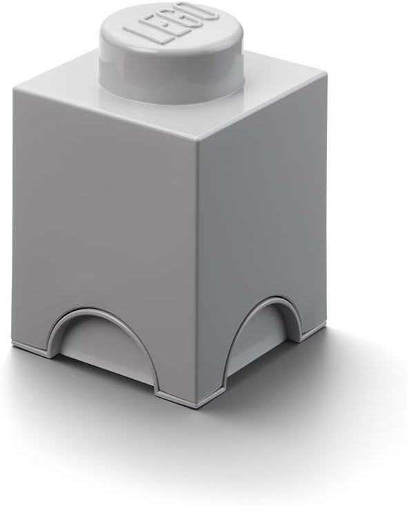 Room Copenhagen, LEGO Brick Box Stackable Storage Containers - Decorative Organizational Building Blocks for Kid’s Toys and Accessories - 4.92 x 4.92 x 7.09in - Brick 1, Medium Stone Grey