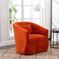 Swivel Accent Armchair, Upholstered 360 Degree Swivel Barrel Chair with Skirt, Modern Comfy Round Armchair with Metal Base & 1 Pillow for Living Room Bedroom Office, Blue