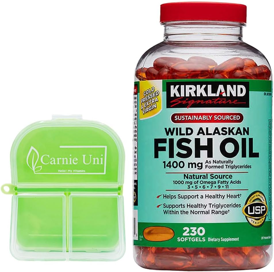 Kirk/land Signature Wild Alaskan Fish Oil 1400 mg., 230 Softgels (Pack of 1) Bundle with Carnie Portable-Case