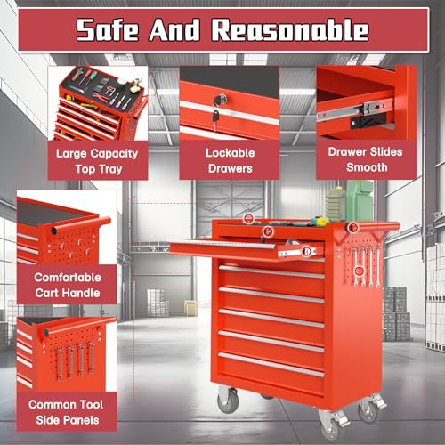 7-Drawer Metal Rolling Tool Chest with Wheels and Lock G858