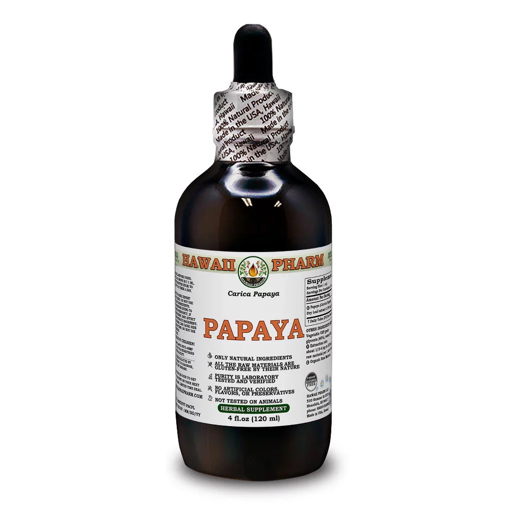 Papaya (Carica Papaya) Dry Leaf ALCOHOL-FREE Liquid Extract. Expertly Extracted by Trusted HawaiiPharm Brand. Absolutely Natural. Proudly made in USA. Glycerite 4 Fl.Oz