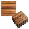 Acacia Wood Interlocking Deck Tiles for Outdoor/Indoor - (Pack of 10) 12"x12" All Weather Balcony Flooring - Snap Click Together Patio Tiles - Portable Waterproof Dance Floor Covering, Outside Walkway