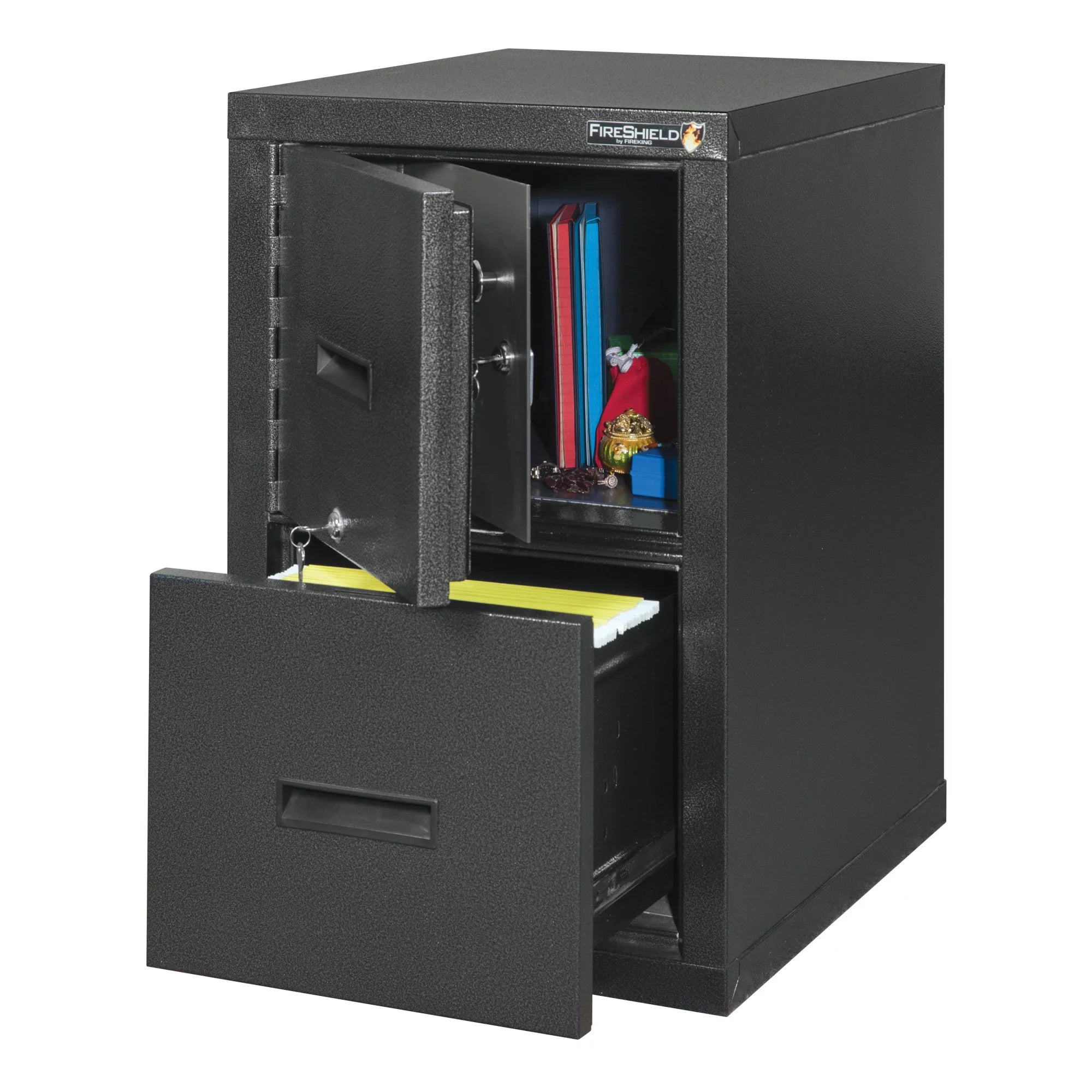 FireKing® FireShield 22" Vertical 1-Drawer File Cabinet and Safe, Black Stone M99241