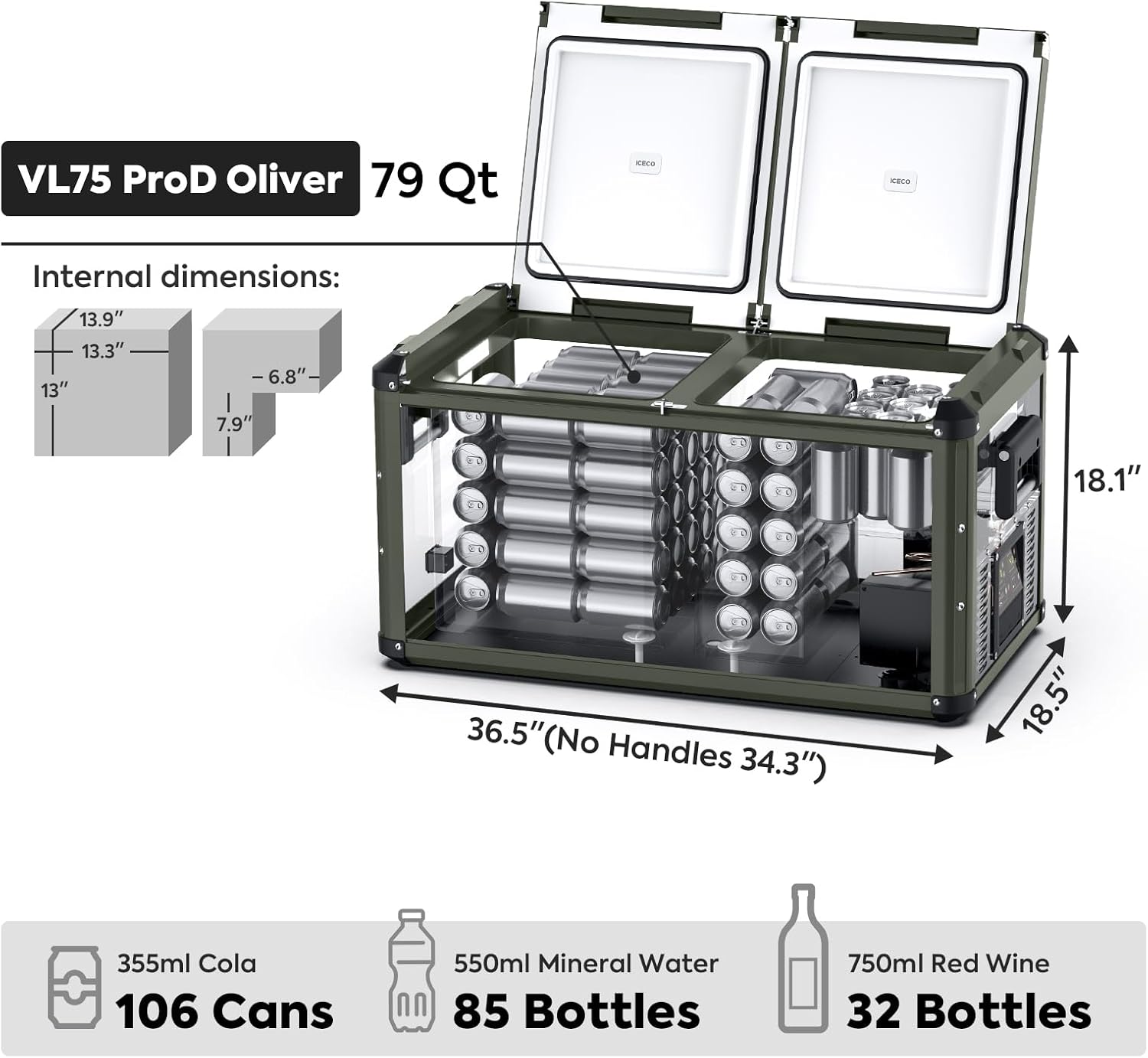 ICECO VL75ProD Portable Refrigerator, Dual Zone 12V Car Fridge Freezer V422021