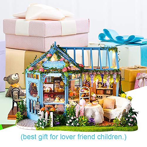 CUTEBEE Dollhouse Miniature Kit with Furniture, 1:24 Scale Rose Garden Tea House U9101