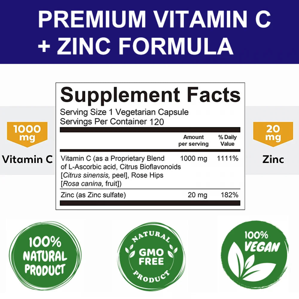 Mulittea Vitamin C with Zinc Supplement Capsules, 240 Count X604