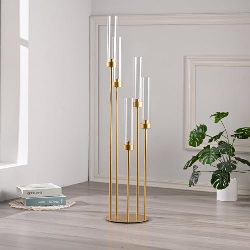 Matte Black 5 Arm Candelabra with Acrylic Shades for Table Centerpiece W6999