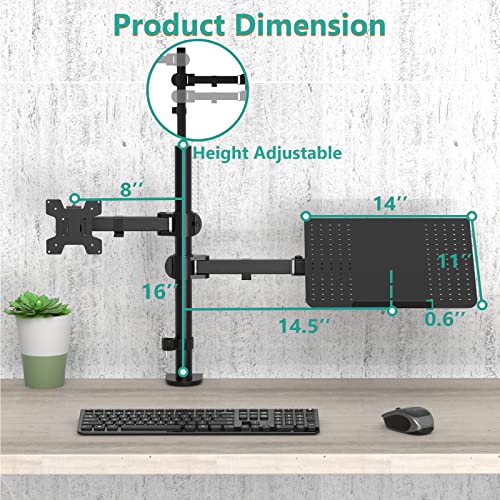 WALI Laptop and Monitor Mount Stand, Extra Tall, for 17" Laptop and 32" Monitor, Black I280909