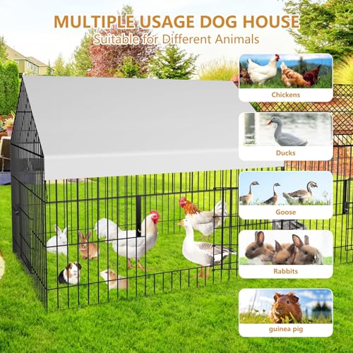 Metal Chicken Coop with Cover for Yard Outdoor Large Portable Chicken Run Pen I2656