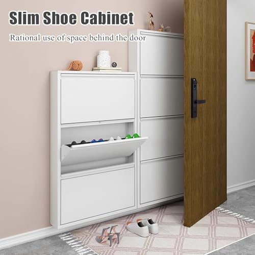 Wall Mounted Shoe Cabinet with Flip Drawers, Gray C281