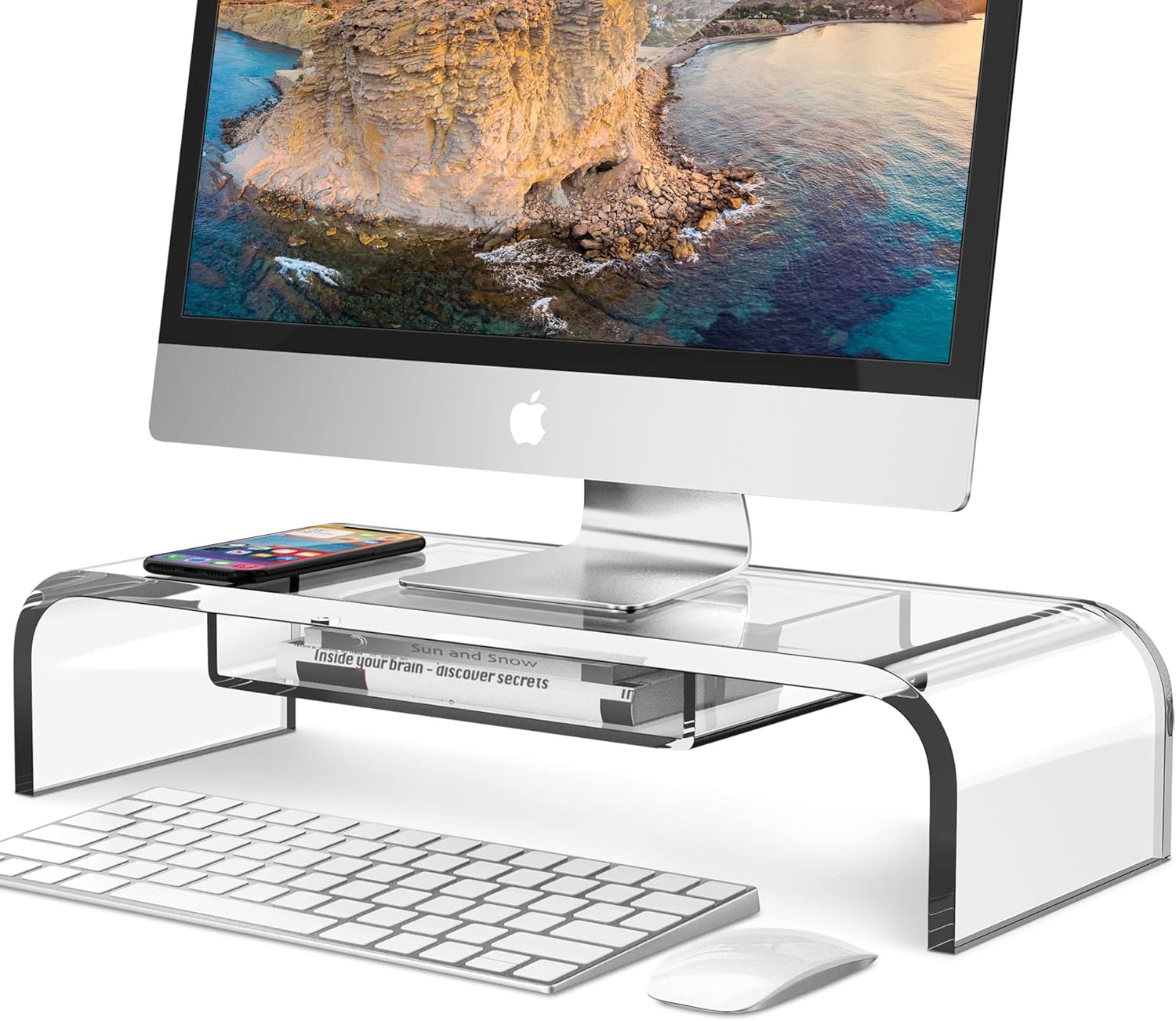 Computer Acrylic Monitor Stand Riser with Storage - Larger Size Single Clear PC Desktop Monitor Holder for Desk, Keyboard Storage, Laptop, TV Screen, Home, Office, Gift Ideas